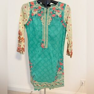 Floral Embroidered Blue Pink Salwar Kameez
